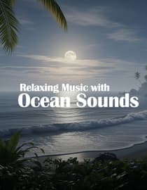 Sleep Music With Ocean and Jungle Sounds Relaxing Blue Screen Scene Ocean and Full Moon