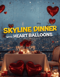 Skyline Dinner with Heart Balloons
